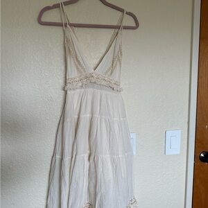 Linen Free People Inspired Lace Trim Dress